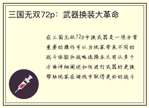 三国无双72p：武器换装大革命